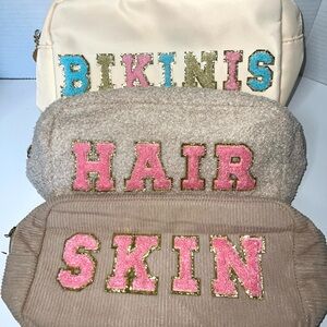 Set of‎ Three Cosmetic Bags with Colorful Lettering NWOT